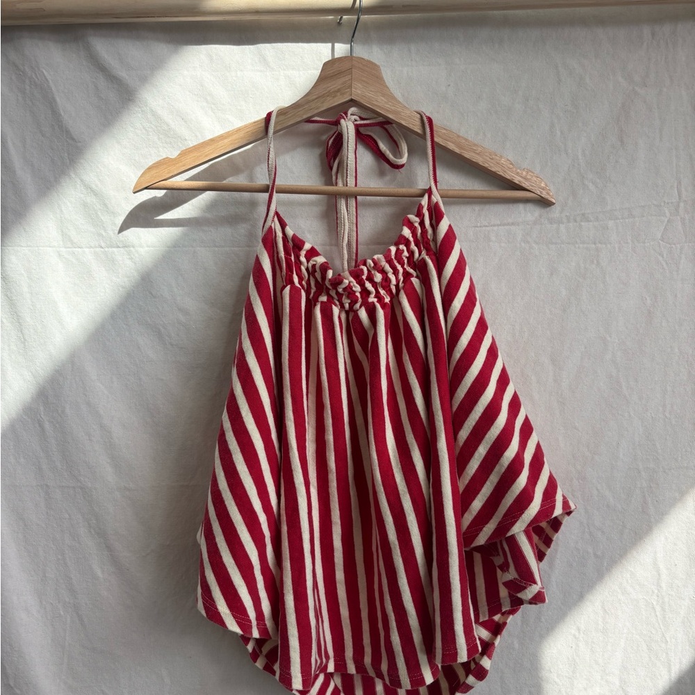 Free people Striped Red and Cream Halter Tie Top